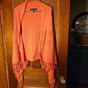 Noble Outfitters Orange Fringe Cardigan M/L | Western Boho Tassel Knit Coat